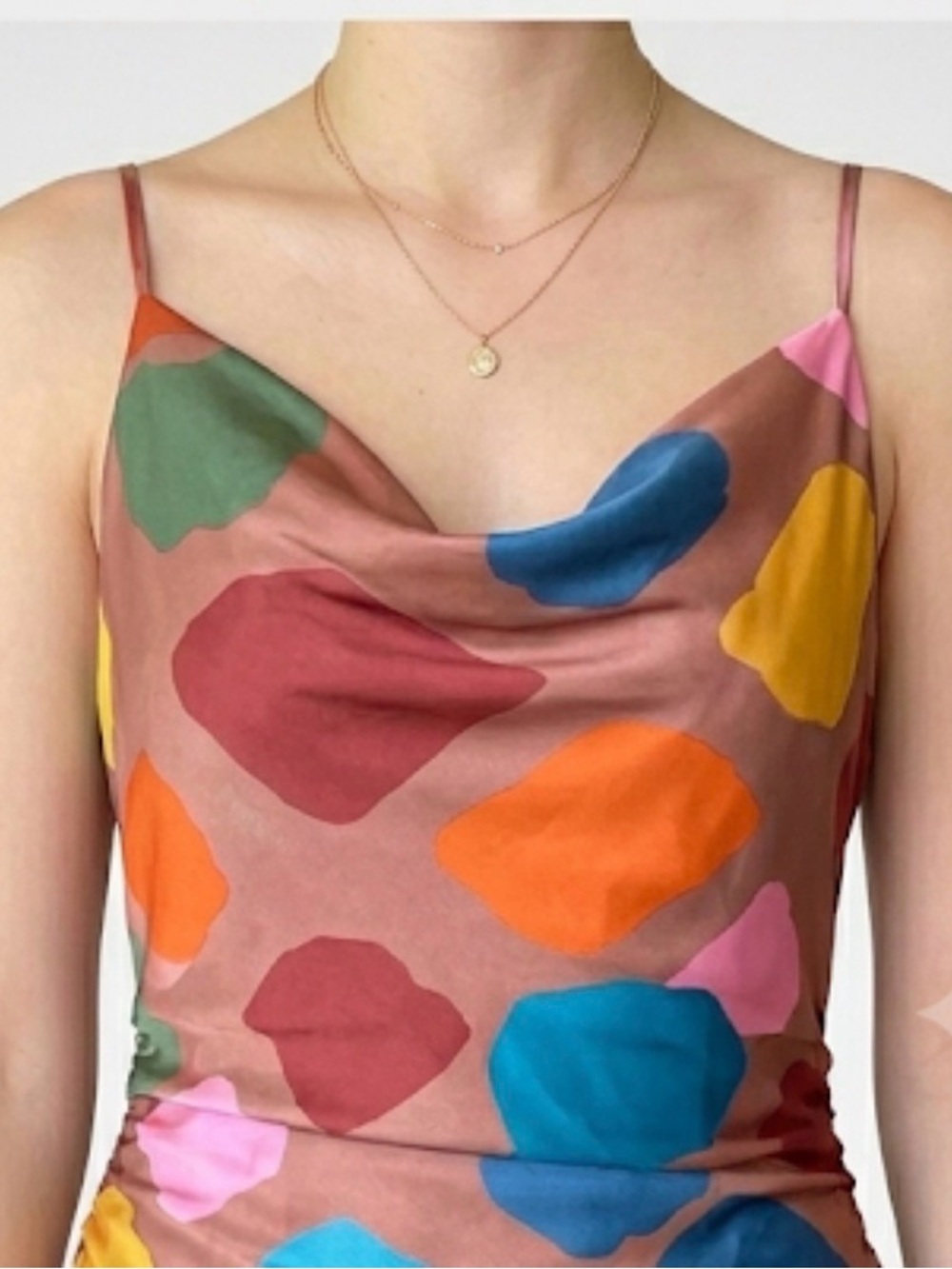 ILLA ILLA Multicolor Polka-Dot Cowl Slip Dress NWOT - Picture 3 of 3